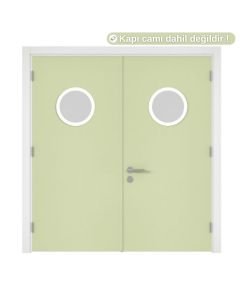 Kapı Çift Kanat Okul Açık Yeşil Camlı