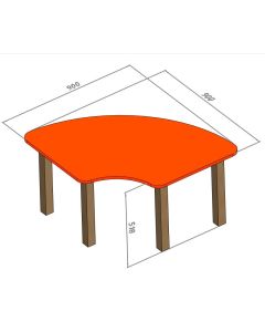 90x90x50 cm Anaokulu Ahşap Ayaklı Bazalı Çeyrek Masa Turuncu